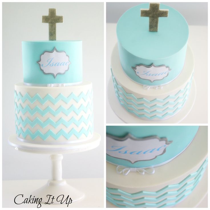 Blue and White Baptism Cake