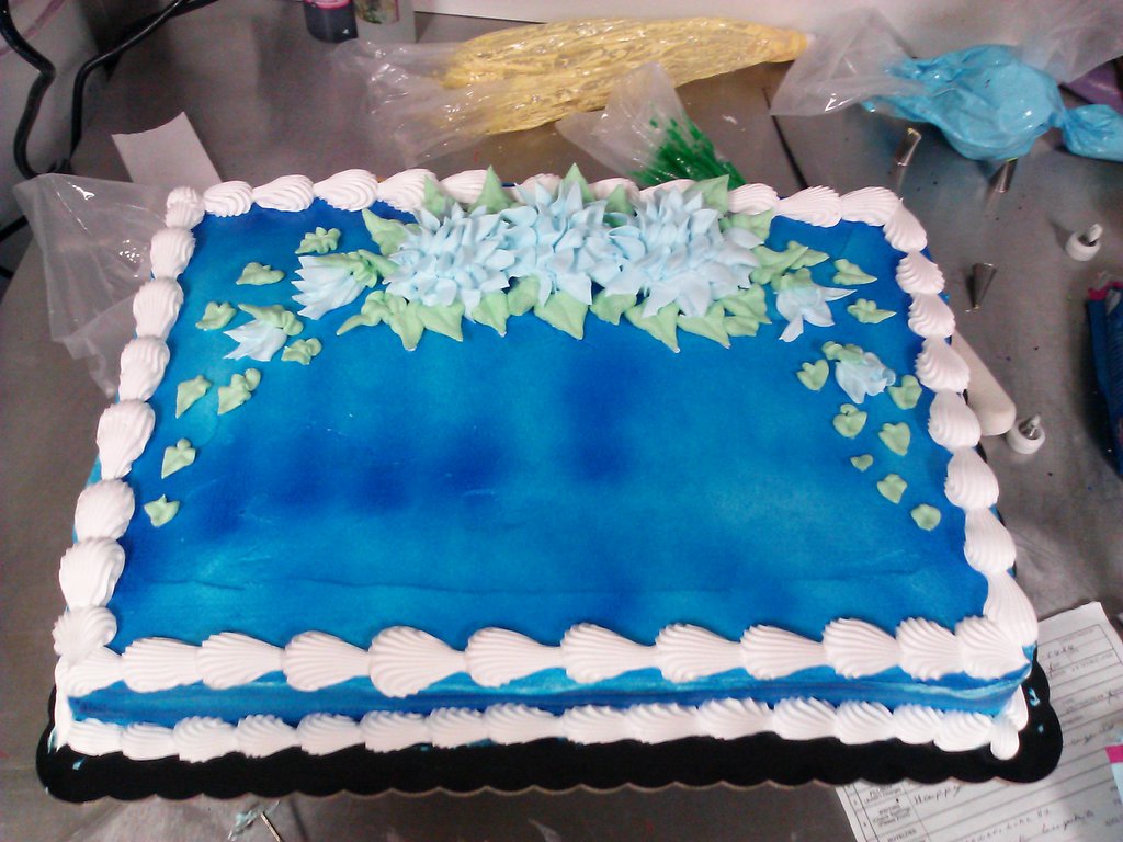 Blue and White Sheet Cake