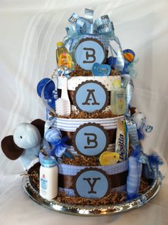 Blue Baby Boy Diaper Cake