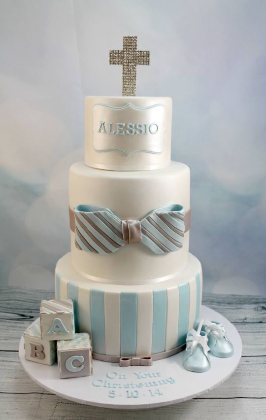 Boys Christening Cake Blue and White