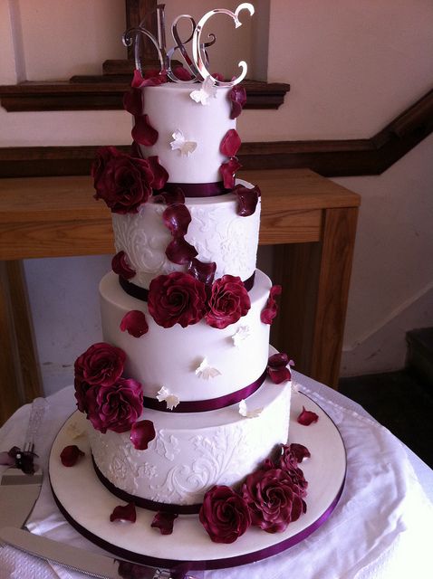 Burgundy and Cream Wedding Cake