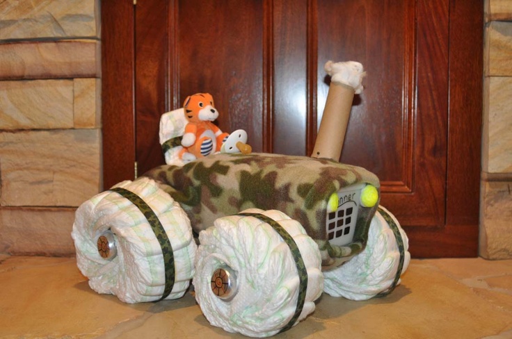 Camo Tractor Diaper Cake