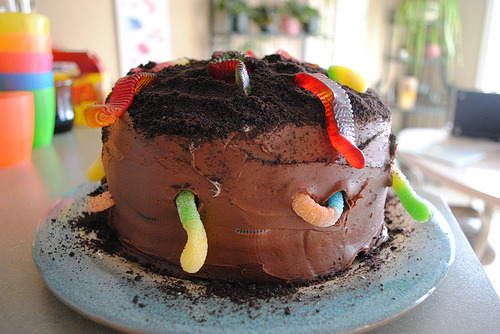 Chocolate Cake with Gummy Worms