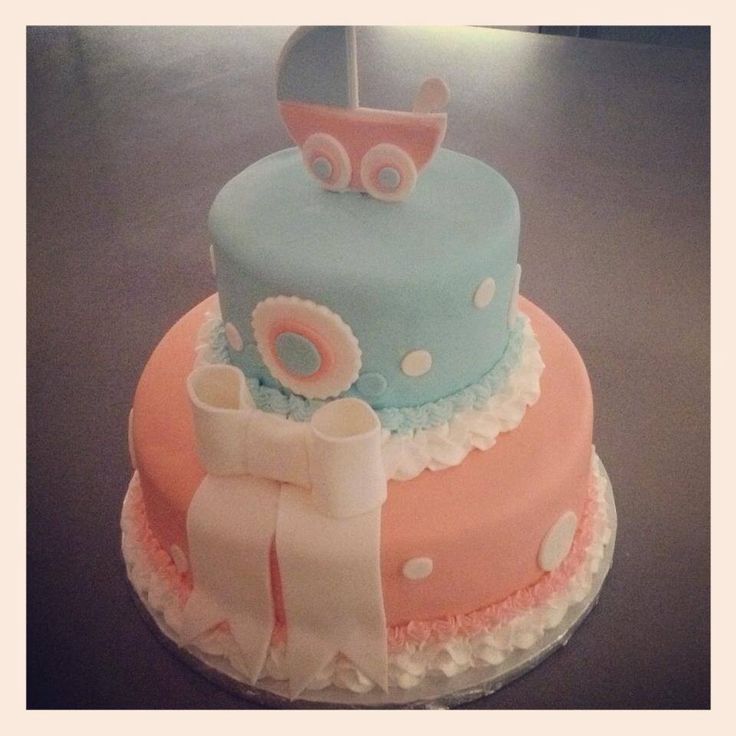 Coral and Teal Baby Shower Cake