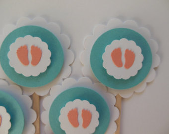 Coral and Teal Baby Shower Cake