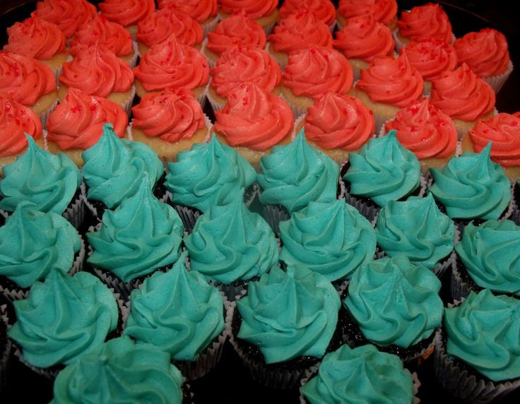 Coral and Teal Cupcakes