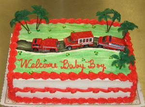 Fire Engine Baby Shower Cake