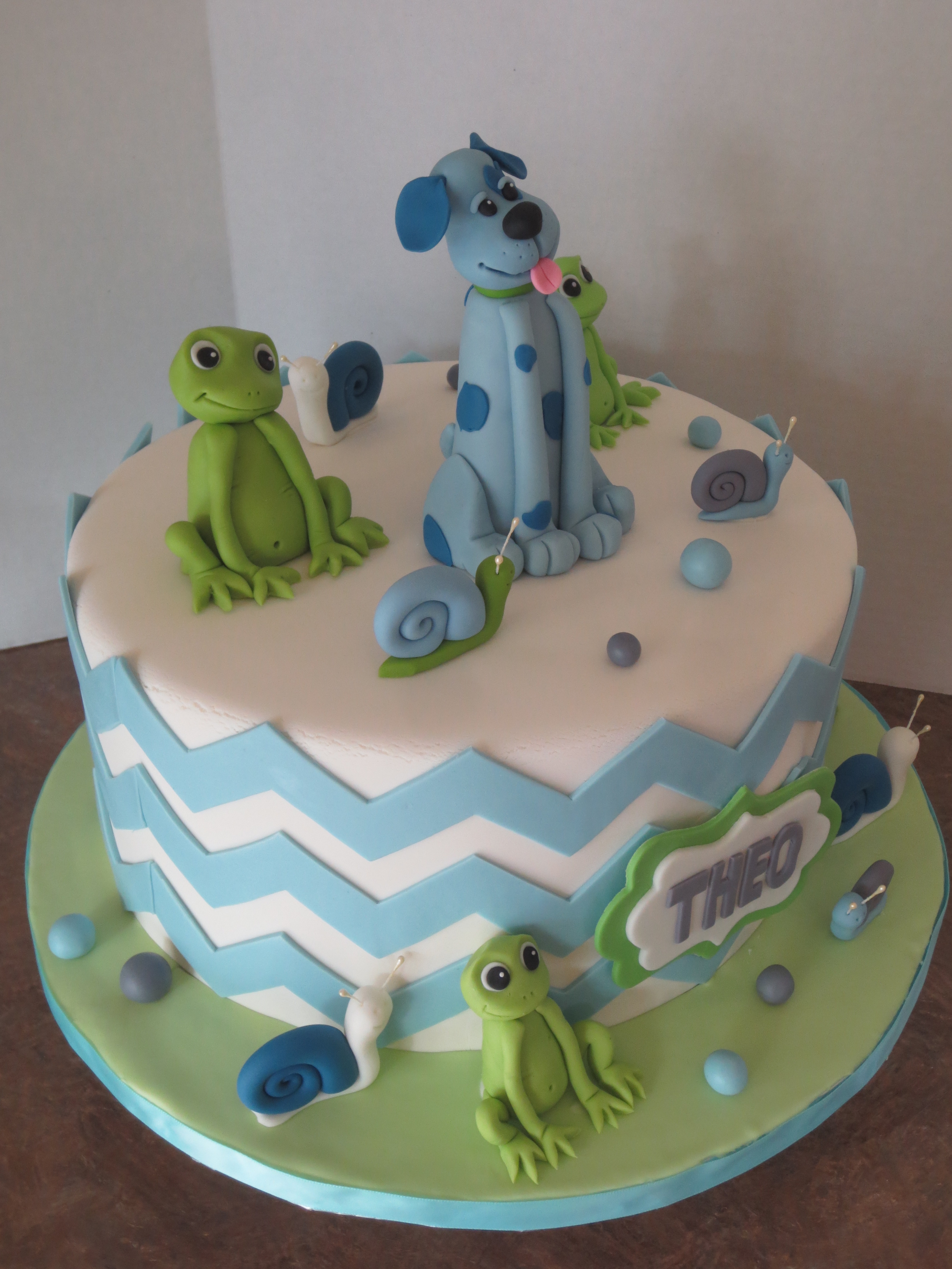 Frogs Snails and Puppy Dog Tails Baby Shower Cake