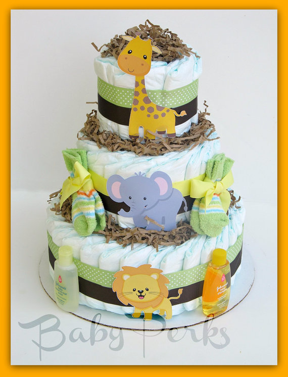 Gender-Neutral Diaper Cake for Baby Shower