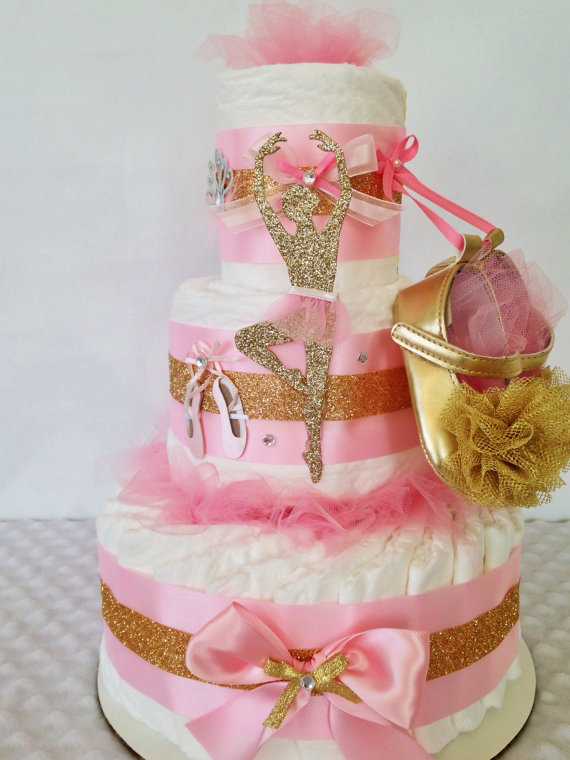 Gold and Pink Baby Shower Cake