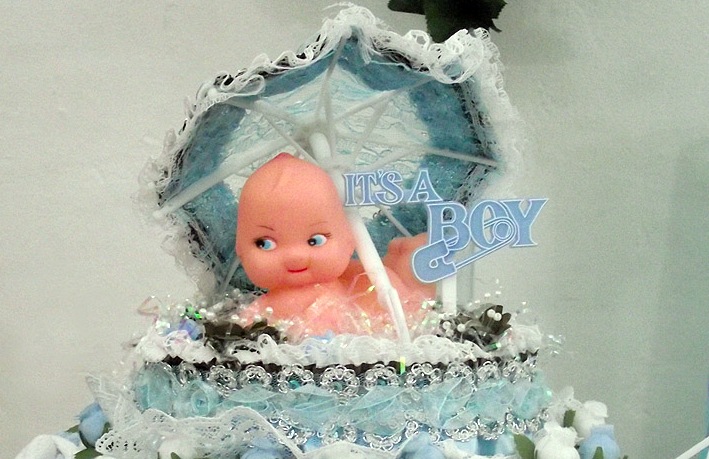 Half Blue Baby Shower Sheet Cakes