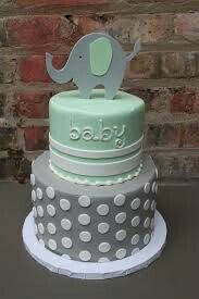 Mint Green and Gray Baby Shower Cake