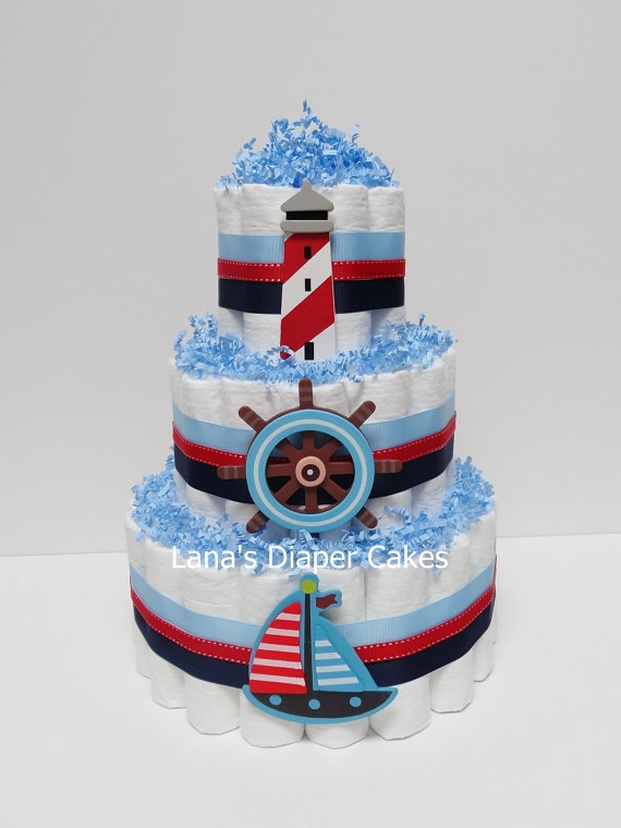 Nautical Baby Shower Diaper Cake Centerpiece