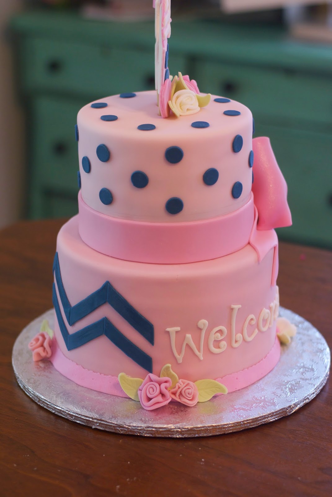 Navy and Pink Baby Shower Cake