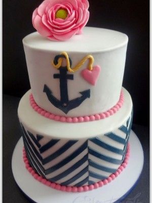 Navy and Pink Bridal Shower Cake