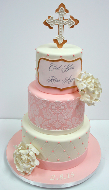 Pink and Gold Baptism Cake