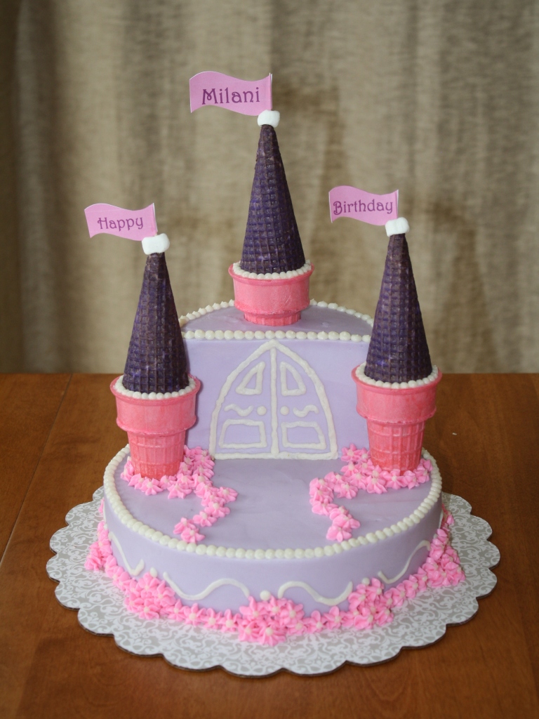 Pink and Purple Princess Castle Cake