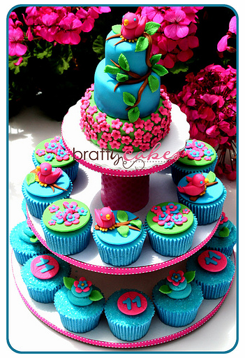 Pink Birthday Cake with Cupcakes