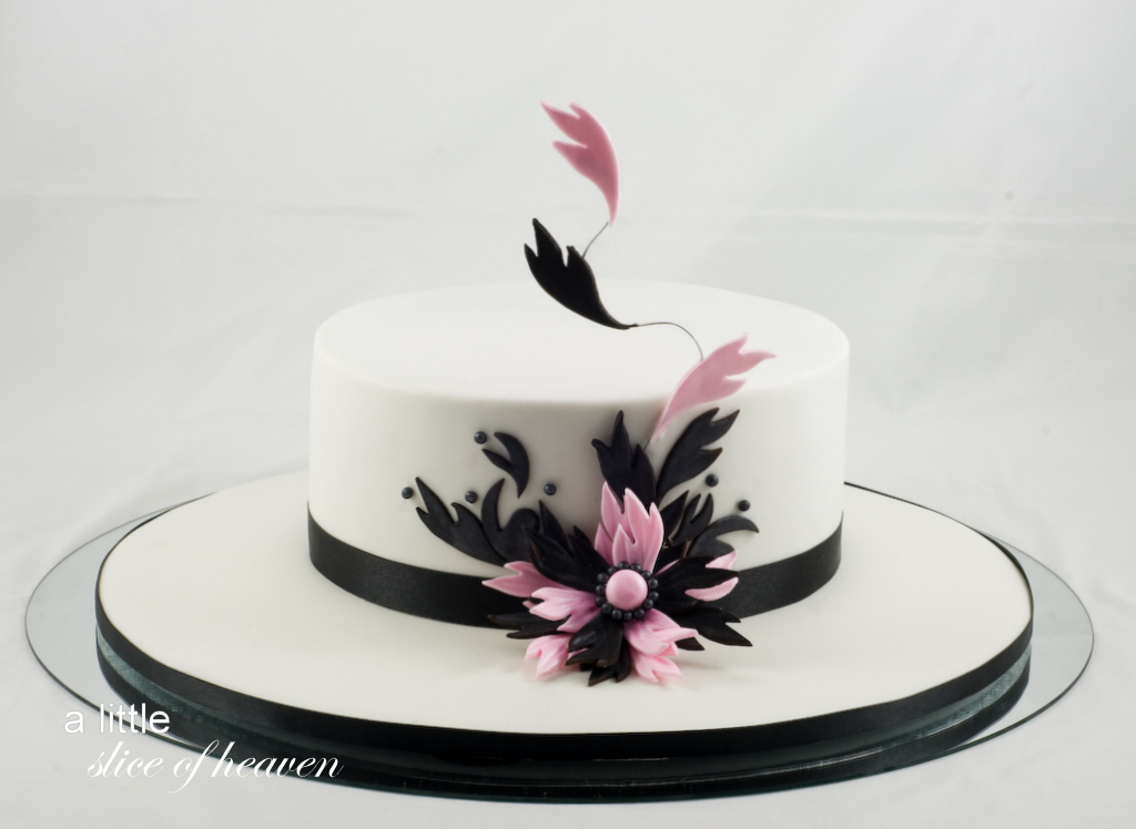 Pink Black and White Birthday Cake