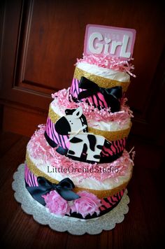 Pink Safari Diaper Cake