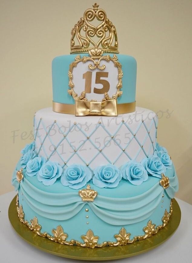 Royal Blue and Gold Quinceanera Cake