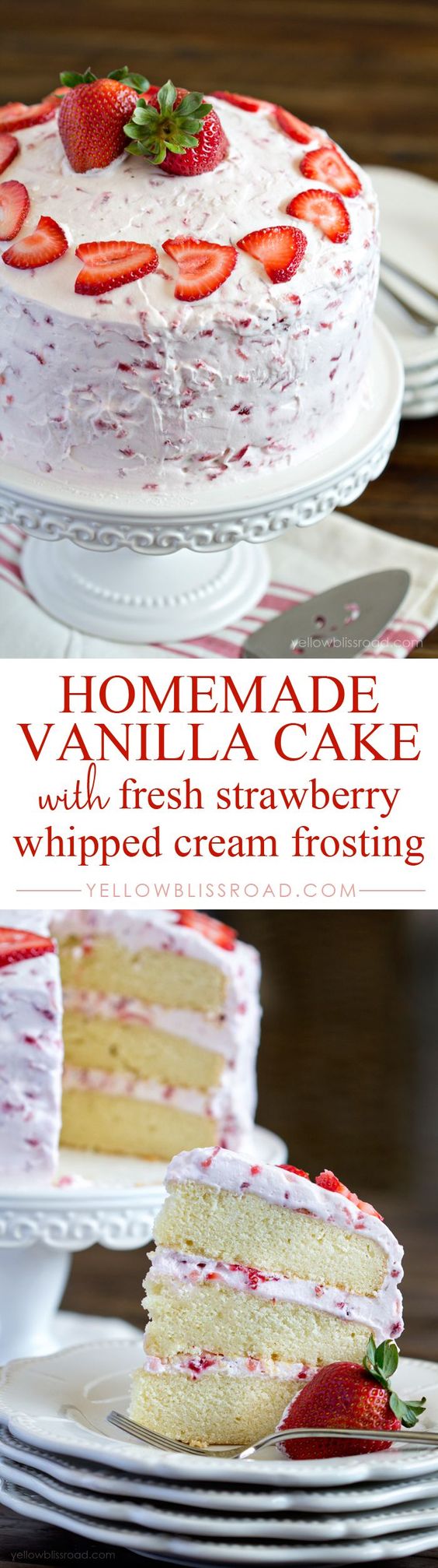 Strawberry Cake with Whipped Cream Frosting