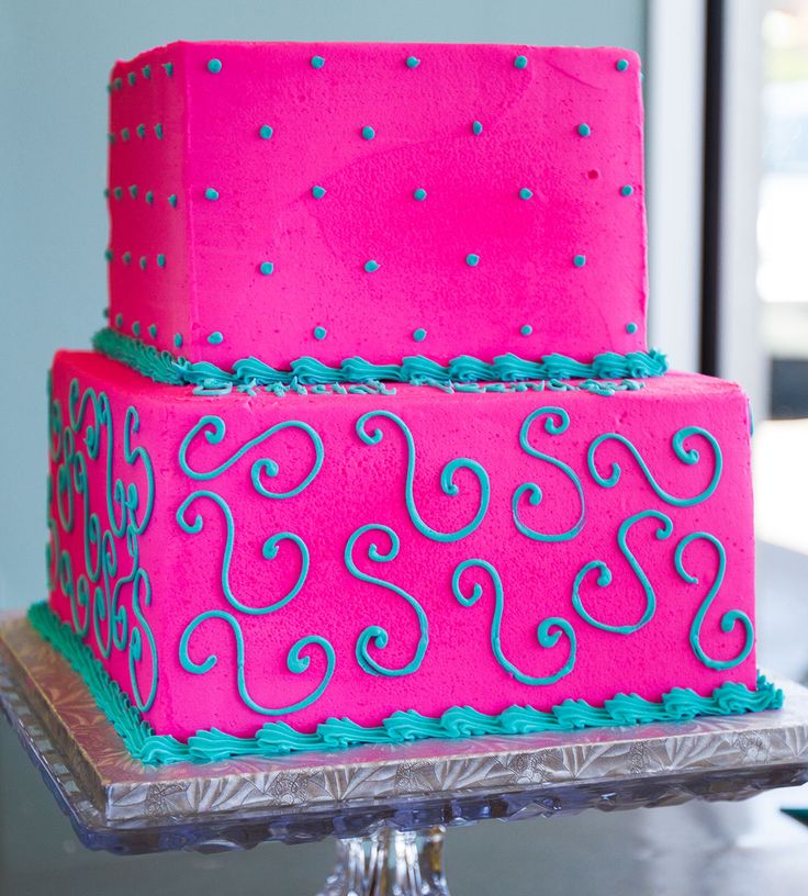 Teal and Pink Birthday Cake