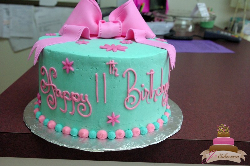 Teal and Pink Birthday Cake