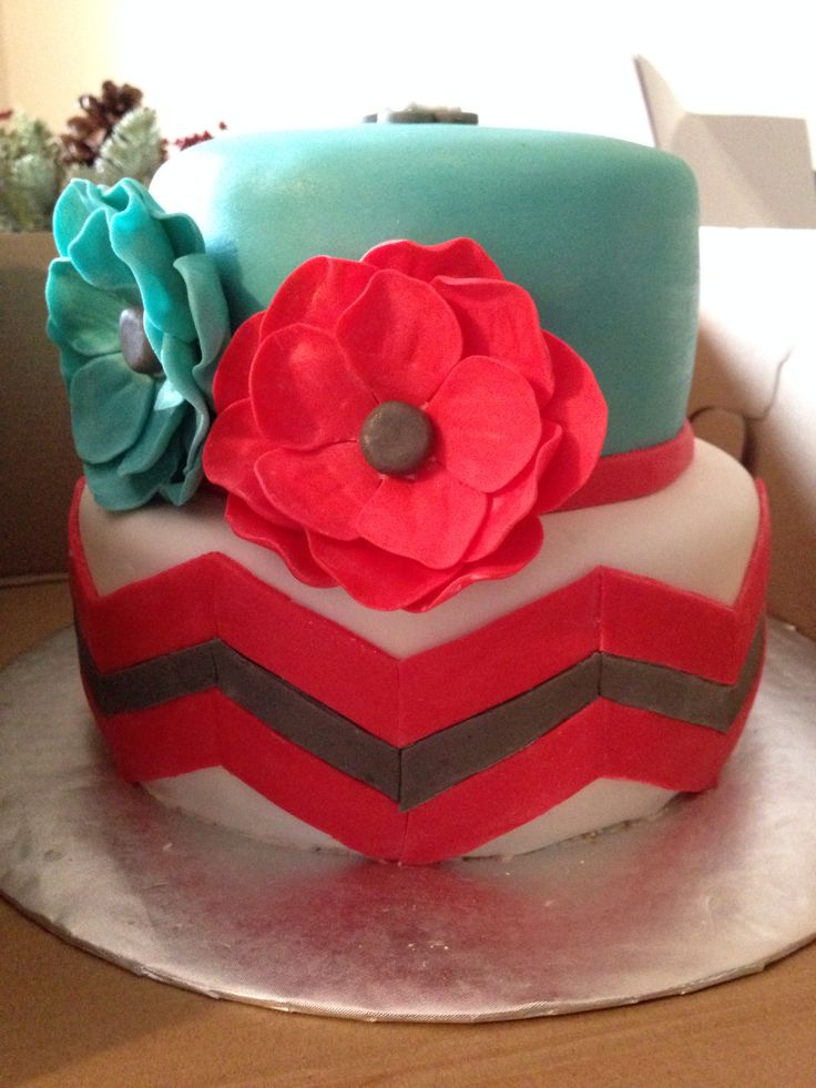 Teal and Pink Chevron Cake