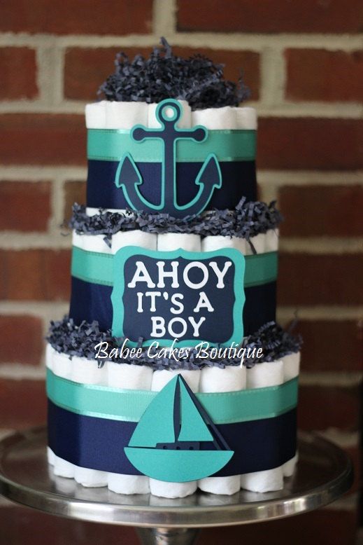 Teal Nautical Diaper Cake