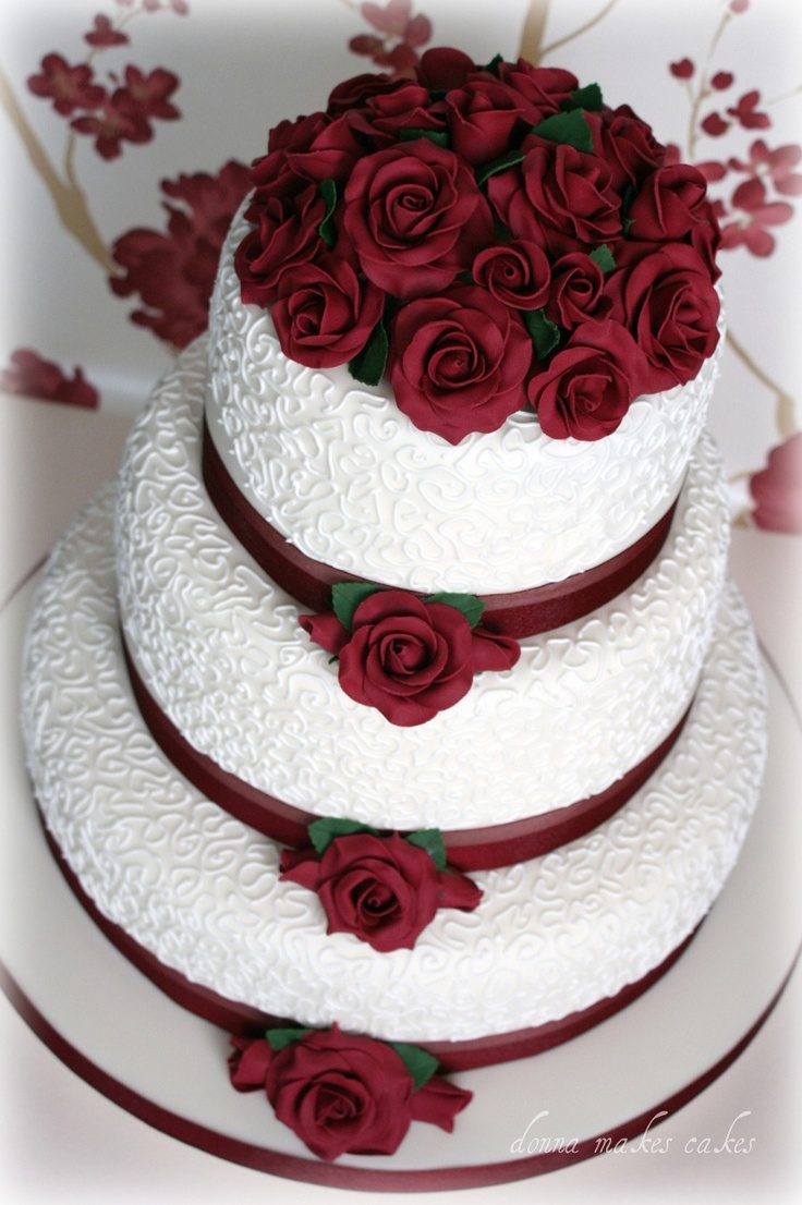 Wedding Cake Burgundy Roses