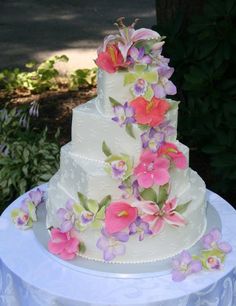 Wedding Cake with Tropical Flowers