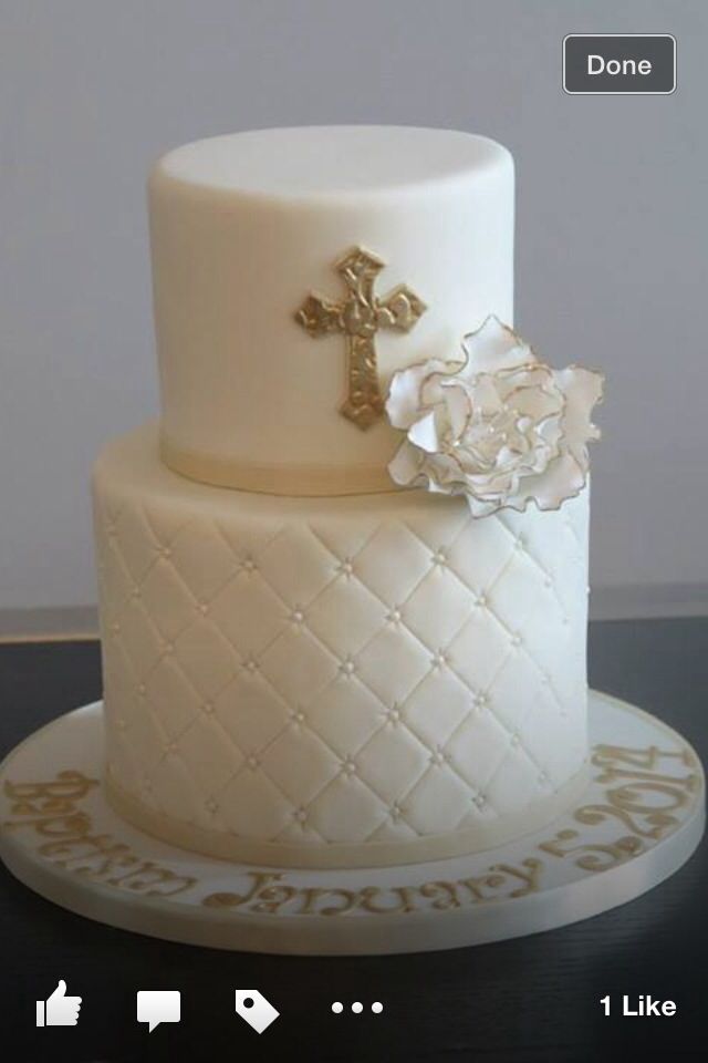 White and Gold Baptism Cake