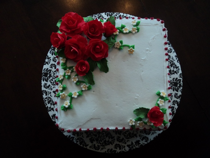 Anniversary Cake with Red Roses