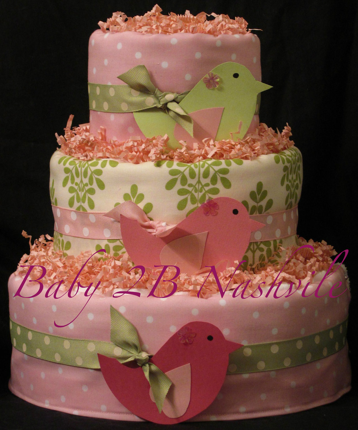 Girls Diaper Cake in Little Birds Pink