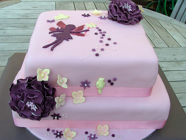 Girls Pink and Purple Birthday Cake