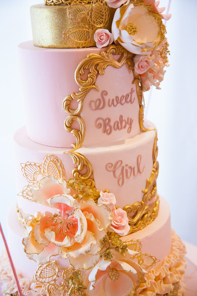 Gold and Pink Baby Shower Cake