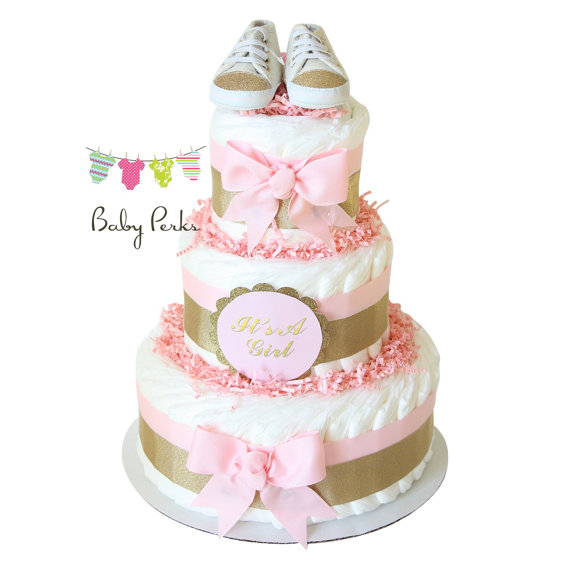 Gold and Pink Baby Shower Cake