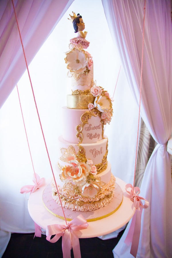 Gold and Pink Baby Shower Cake