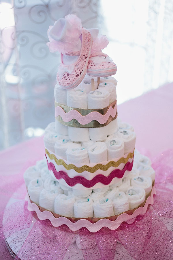 Gold and Pink Baby Shower Diaper Cake