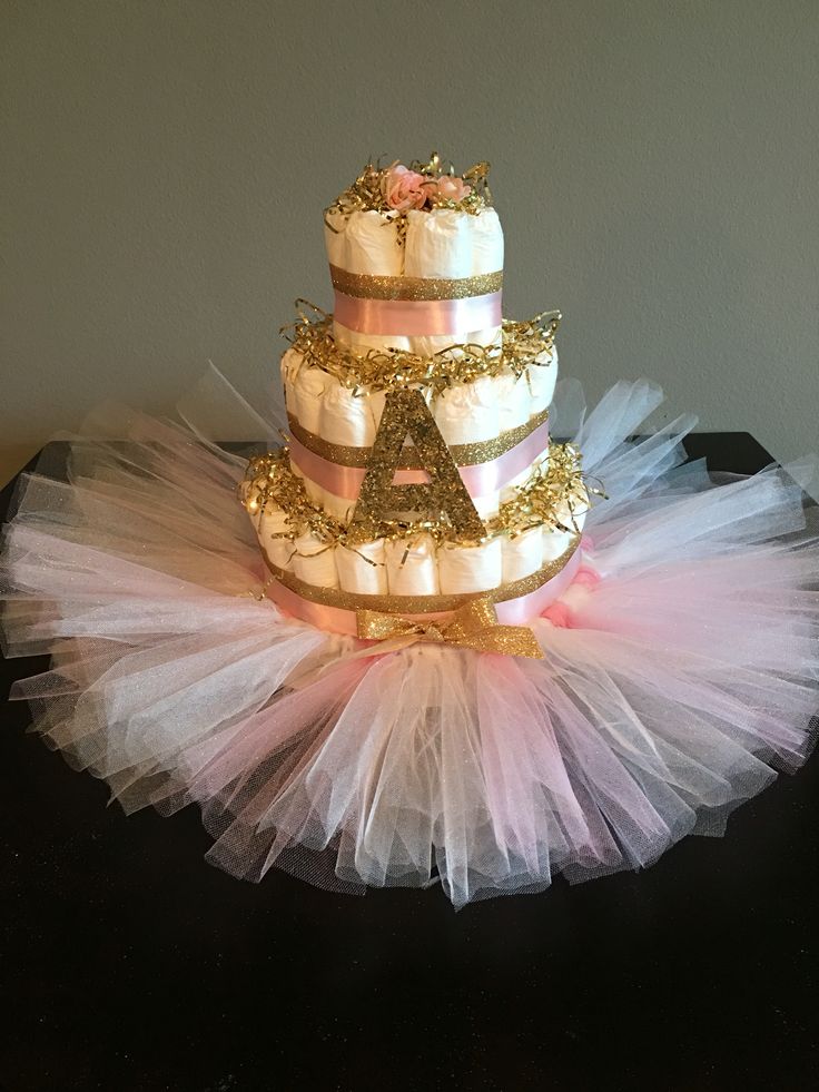 Gold and Pink Tutu Diaper Cake