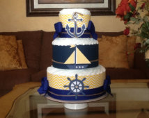 6 Photos of Navy Blue And Yellow Diaper Cakes