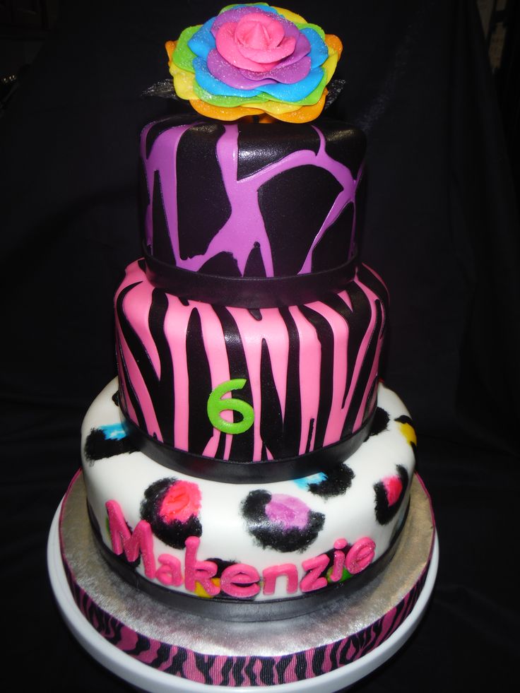 Neon Animal Print Birthday Cake