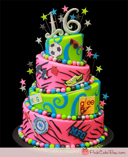 Neon Sweet 16 Birthday Cakes