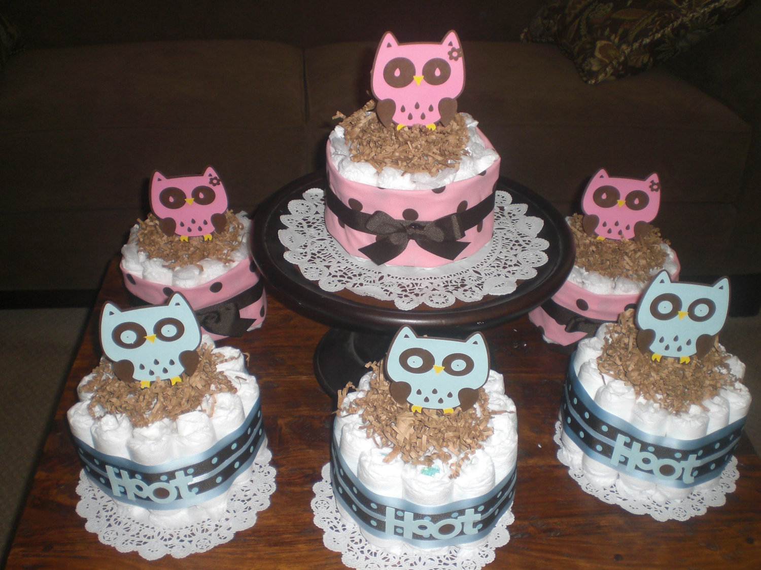 Owl Baby Shower Diaper Cake Centerpiece