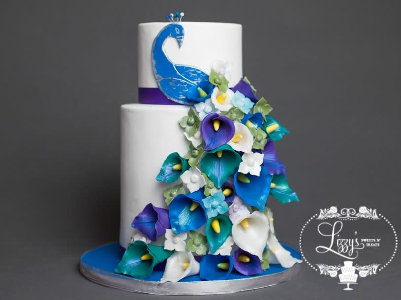 Peacock Themed Wedding Cake