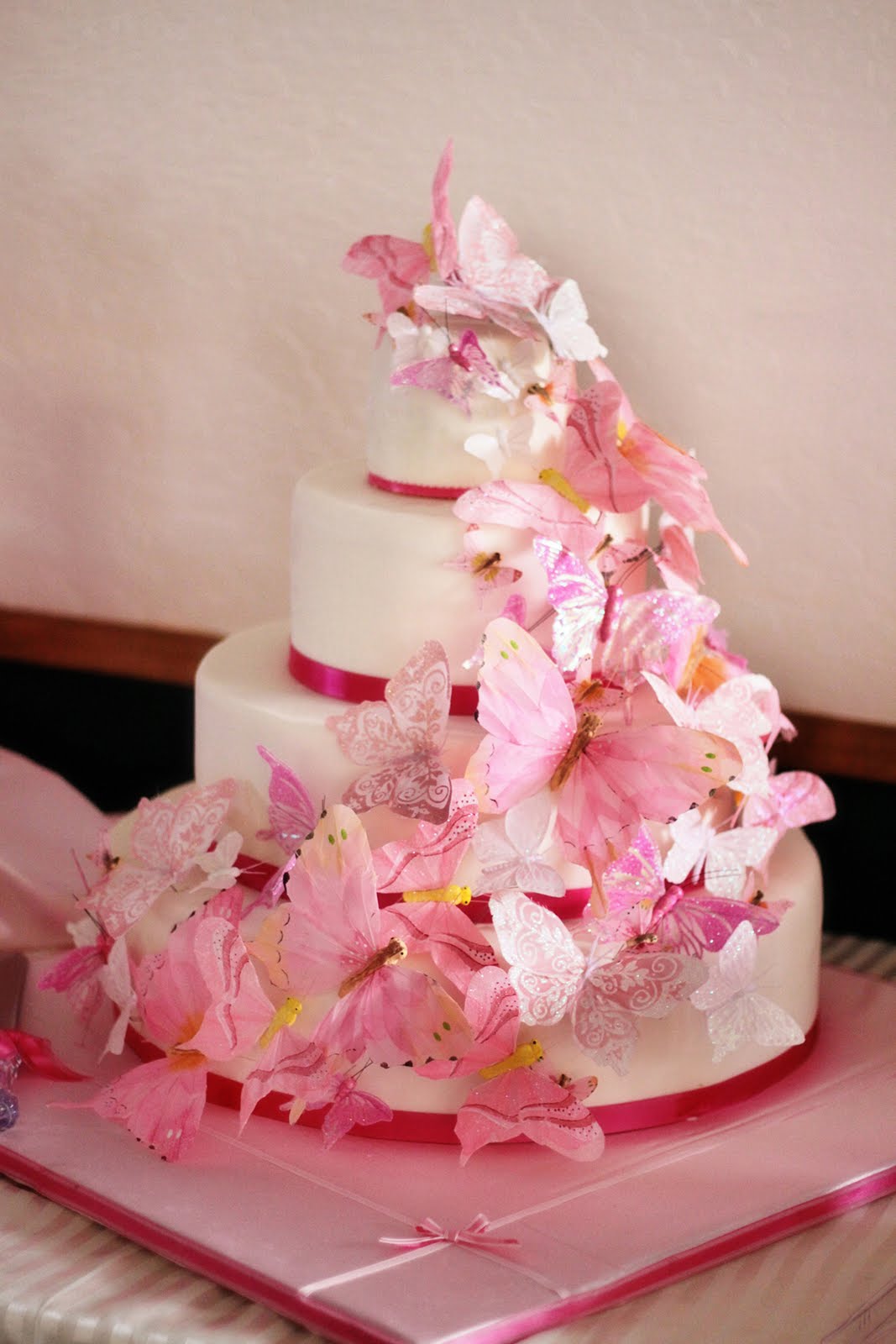 Pink Butterfly Wedding Cake