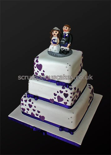 Purple Wedding Cake with Hearts