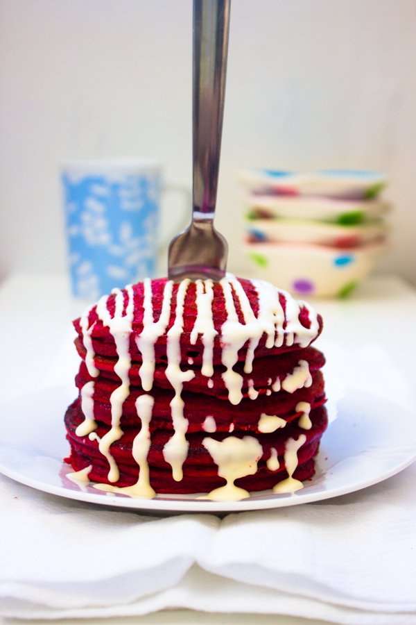 Red Velvet Cake Batter Pancakes