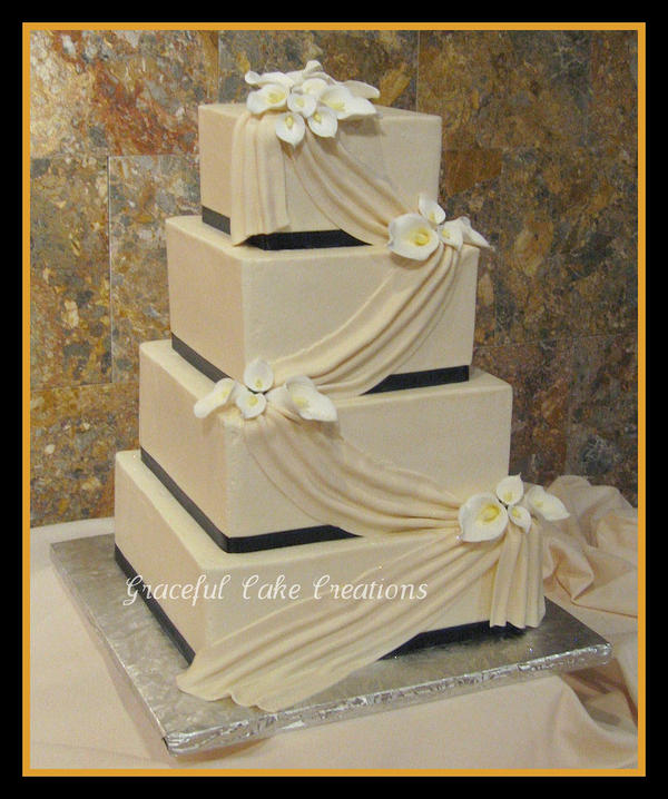 Square Wedding Cake with Calla Lilies